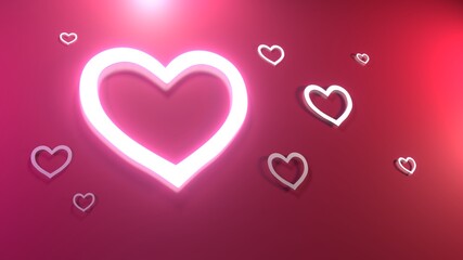 glowing white line in heart shape  in the pink background