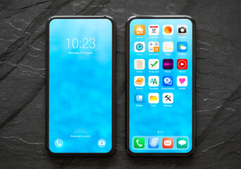 Modern mobile phone mockup with sample home screen visual design