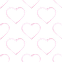 Watercolor hearts seamless pattern. Hand drawn painted texture. Valentines wallpaper background.