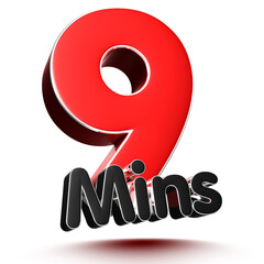 9 mins isolated on white background illustration 3D rendering with clipping path.