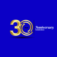 30 Anniversary celebration design on luxury royal blue background. Vector festive illustration. Birthday or wedding party event decoration.