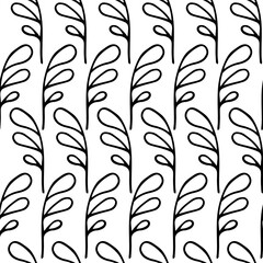 Seamless vector pattern. Black outline in ide twigs with leaves on a transparent background.
