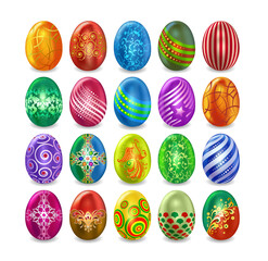 Set of colorful Easter eggs decorated with ornament. Vector illustration.