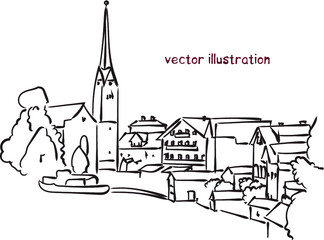 vector sketch of Europe suburb