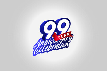 99 year anniversary, Italic Style with ribbon celebration logotype. Simple Blue color design isolated on Grey background - vector 