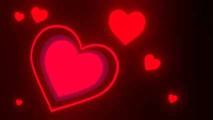 abstract glowing red heart in the black background