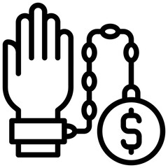 Hand chained with iron ball icon, Bankruptcy related vector
