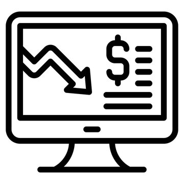Monitor with decrease arrow icon, Bankruptcy related vector