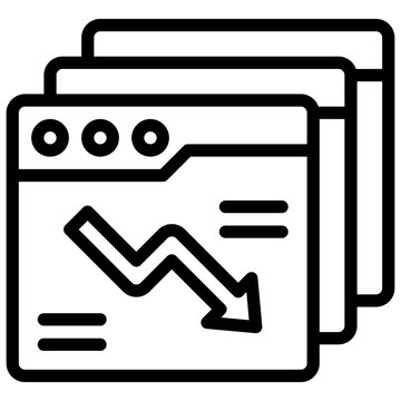 Apps windows with decrease arrow icon, Bankruptcy related vector