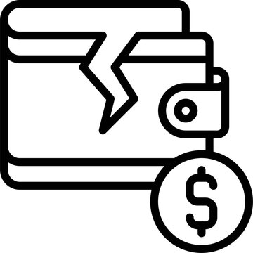 Broken Wallet Icon, Bankruptcy Related Vector