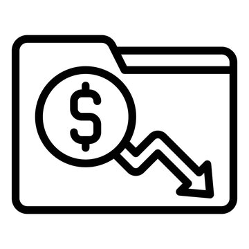 Folder with coin and decrease arrow icon, Bankruptcy related vector