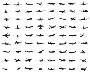 SVG Black silhouettes of different aircrafts on a white background