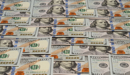 The money background. One hundred U.S. bills. Close-up