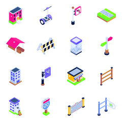 Fototapeta premium Pack of Buildings Isometric Icons 