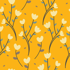 Seamless pattern with cute cartoon flowers and leaves for fabric print, textile, gift wrapping paper. colorful vector for kids, flat style