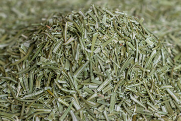 Dried rosemary leaves (Rosmarinus officinalis). A seasoning for cooking and a medicinal plant used in medicine.