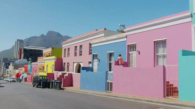 View of colorful houses in the muslim area Bo-Kaap in Cape town, South Africa.