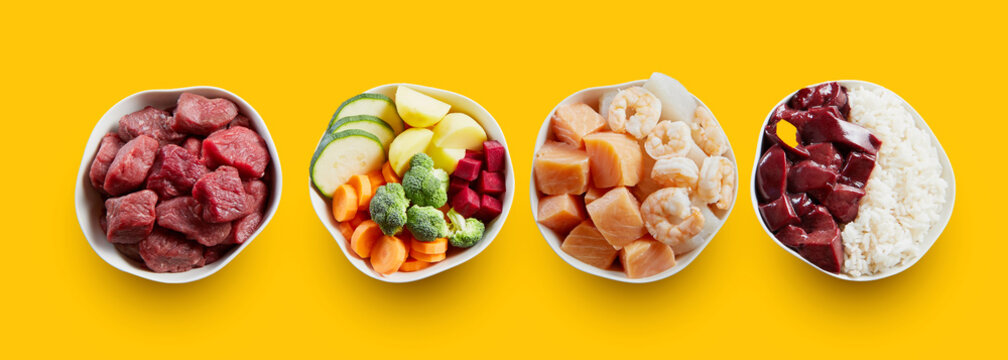 Animal nutrition in an overhead position in some bowls.