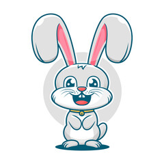 Cute rabbit smiles cartoon mascot logo template flat design 