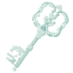 Crystal key. Vintage key in pastel colors. Simple drawing in pastel colors. Vector illustration drawn in cartoon style isolated on white background