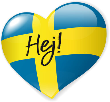 Herz Button Schweden mit Hej Schrift