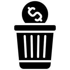 Throwing coin to bin icon, Bankruptcy related vector