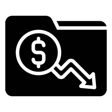 Folder with coin and decrease arrow icon, Bankruptcy related vector