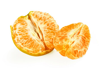fresh peeled mandarin orange isolated on white background