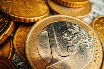 Macro photo of golden Euro cent coin