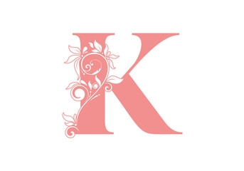 Monogram letters K. Floral alphabet . Monogram initials perfectly for wedding invitations, greeting card, logo, poster and other design.