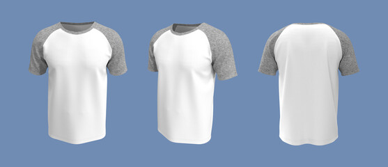 Short-sleeves raglan t-shirt mockup, 3d illustration, 3d rendering