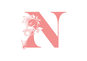 Monogram letters N. Floral alphabet . Monogram initials perfectly for wedding invitations, greeting card, logo, poster and other design.