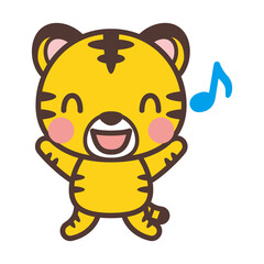 Cute tiger character jumping-楽しそうにジャンプしているかわいいトラのキャラクター