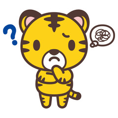 Cute tiger character worried-悩んでいるトラのキャラクター