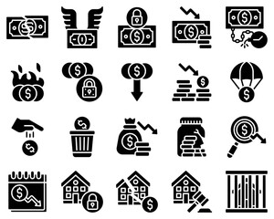 Bankruptcy related vector icon set, solid style