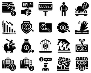 Bankruptcy related vector icon set 3, solid style