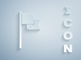 Paper cut Flag icon isolated on grey background. Location marker symbol. Paper art style. Vector.