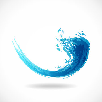 Blue ink splash logo. Abstract colorful water wave. Eco fluid stream design. Vector aqua grunge concept template