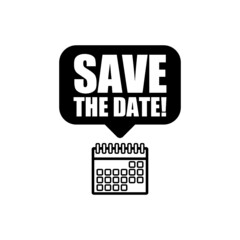 Save the date with calendar icon isolated on white background