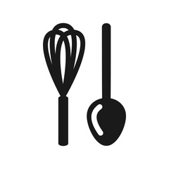 Vector utensils for cooking isolated on a white background. Icon, logo. Kitchen stuff. Cooking spoon and corolla. Whisk icon 