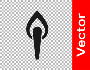 Black Torch flame icon isolated on transparent background. Symbol fire hot, flame power, flaming and heat. Vector.