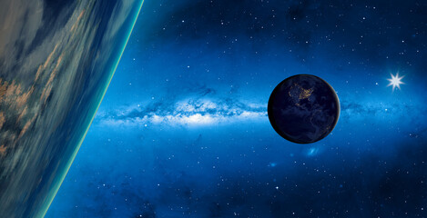 Double planet earth with parallel universe "Elements of this image furnished by NASA"