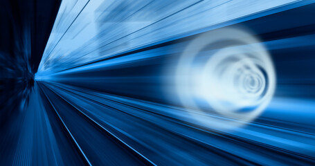 High speed train runs on rail tracks - Train in motion