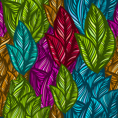 Fototapeta na wymiar Graphic leaves seamless multicolored pattern. vector illustration