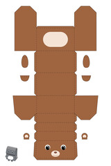 Party favor box bear design for for sweets, candies, small presents, bakery. Package template, great design for any purposes, birthdays, baby showers. Vector stock illustration.