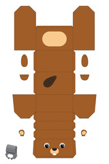 Party favor box beaver design for for sweets, candies, small presents, bakery. Package template, great design for any purposes, birthdays, baby showers. Vector stock illustration.