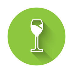 White Wine glass icon isolated with long shadow. Wineglass icon. Goblet symbol. Glassware sign. Happy Easter. Green circle button. Vector.