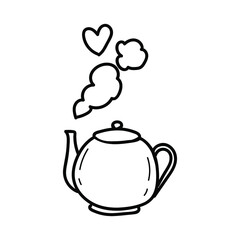 
tea pot with steam doodle on the white background
