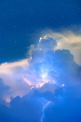 Lightnings in storm clouds with stry sky -  Peals of a thunder and the sparkling lightnings in...