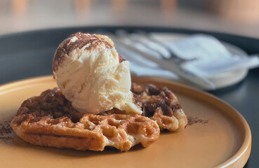 Baked Waffle with ice-cream on top 